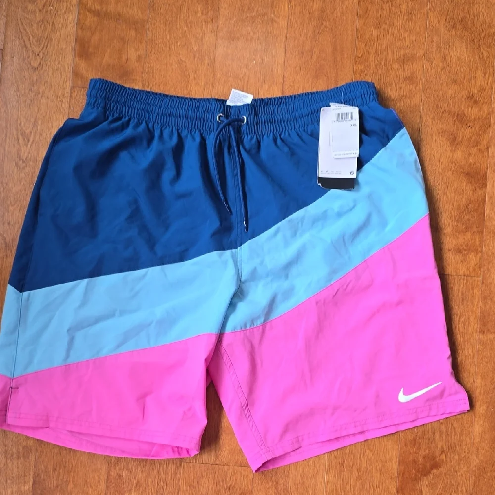 NWT Nike Men's Volley Swim Shorts Colorblock- Blue and Pink Size XXL - Picture 1 of 6